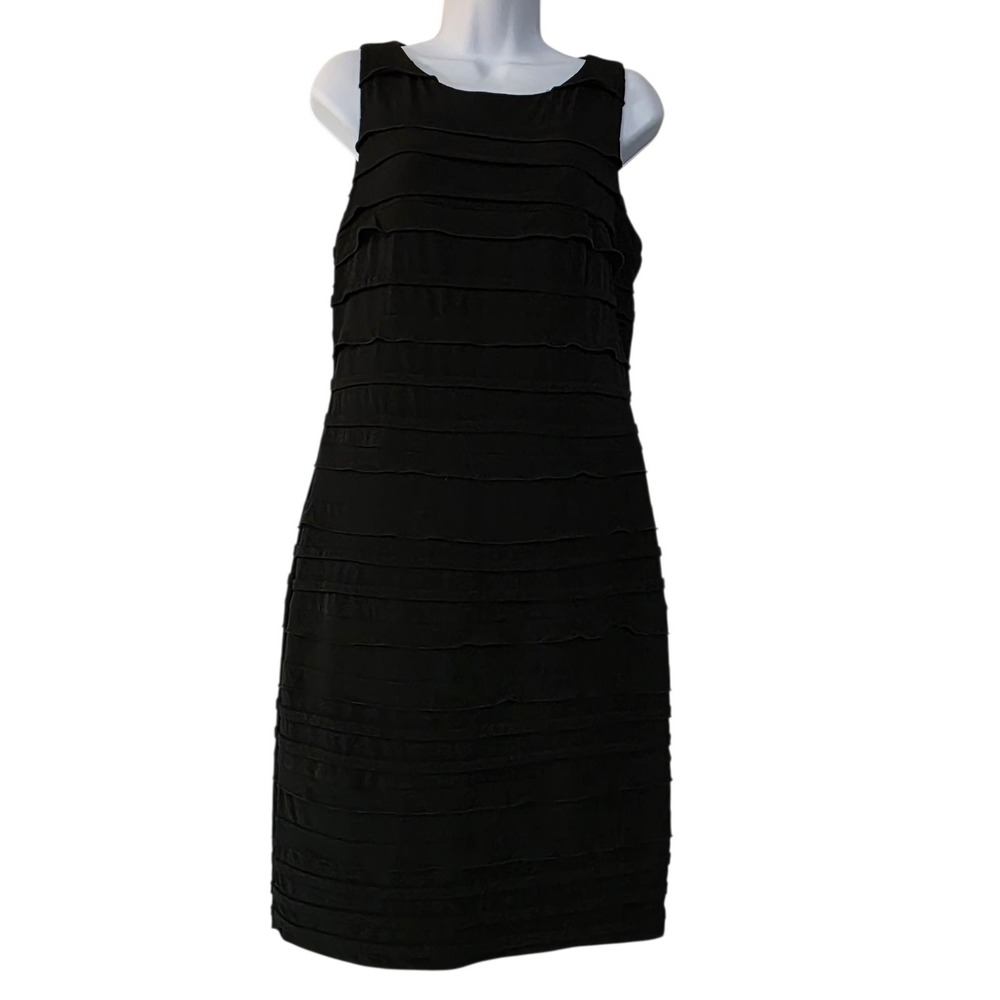 Calvin Klein Sheath Dress Women's Size‎ 8 Ruffle Layered Knee-Length Black LBD